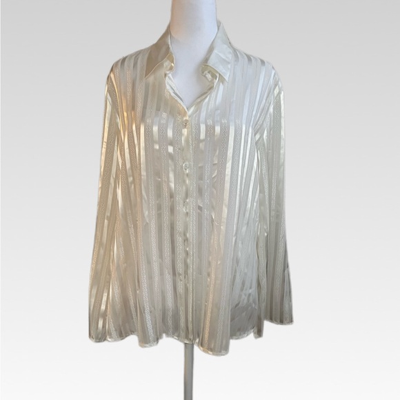 Notations Cream and Green Striped Blouse size XL BRAND NEW - Picture 1 of 8